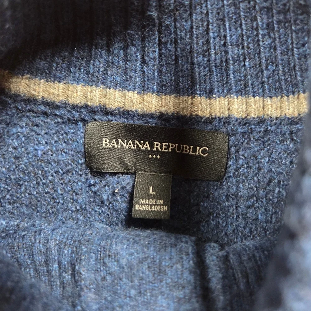 Banana Republic Waffle Knit Mock Neck Sweater Mens L Blue Button Henley Raglan